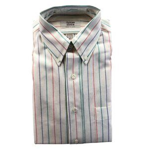 Arrow Dover Mens Dress Shirts Size 15.5 Neck Button-Down Classic White Striped